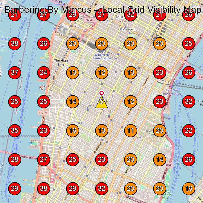 Barbering By Marcus GeoGrid visibility map for Barber Shop in New York